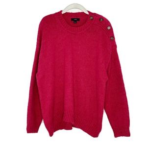 J. Crew Women’s Alpaca Wool Magenta Button Shoulder Fuzzy Sweater Size L